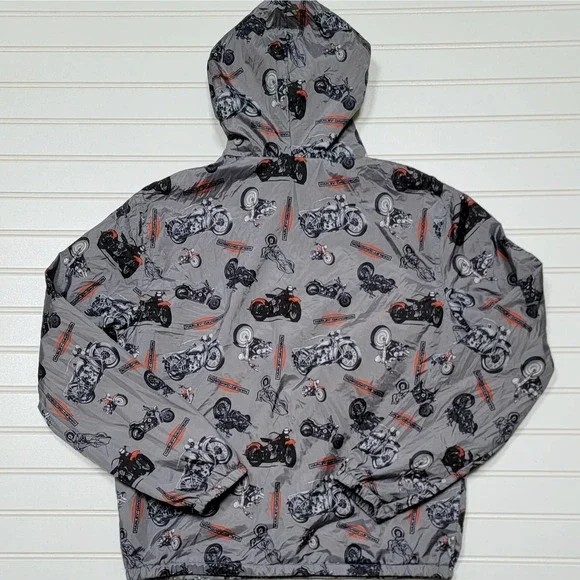 Harley-Davidson 1/4 Zip Motorcycle Printed Hooded Windbreaker Pullover